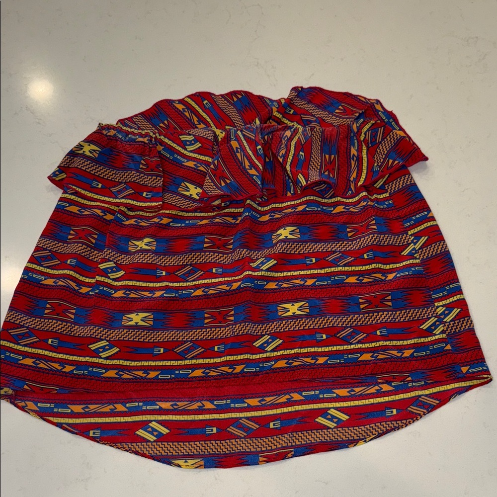 Amanda Uprichard Red and Blue Patterned Crop Top